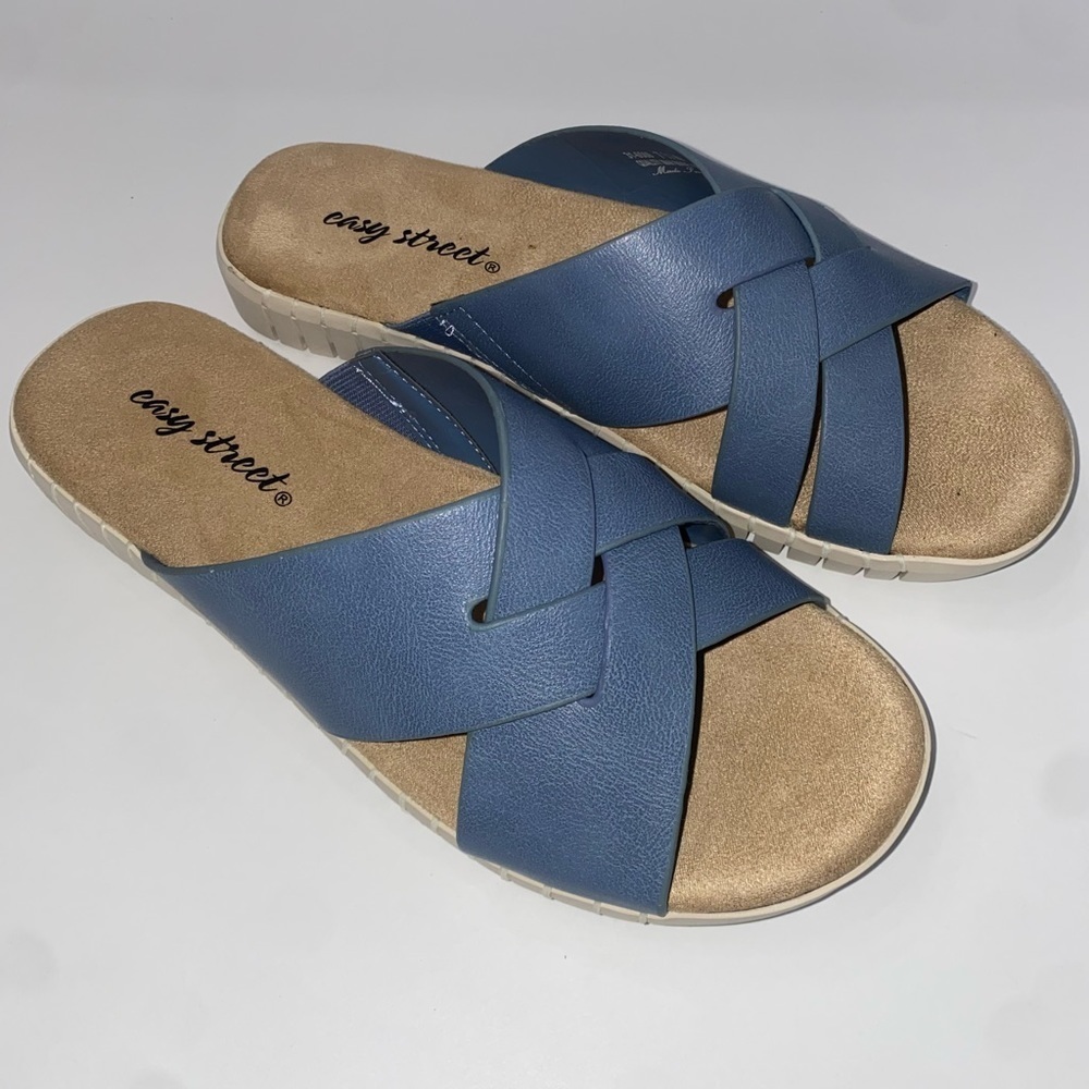 Easy Street Brylee Denim Slide Sandals Women 7.5W Comfort Slip-On New - Picture 5 of 9